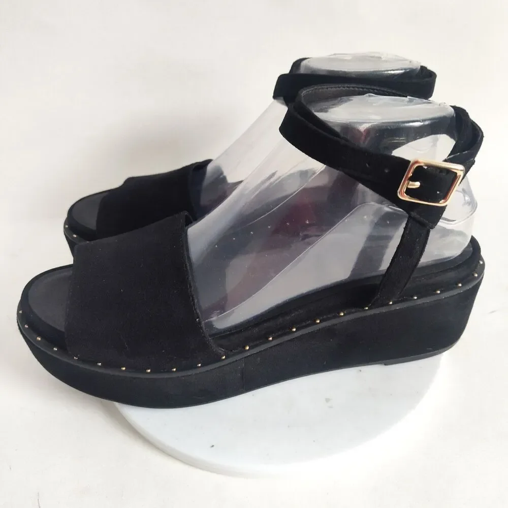 Gianni Bini Sweet Talk Sandals Size 8.5‎ Black Suede Platform Flatform Open Toe